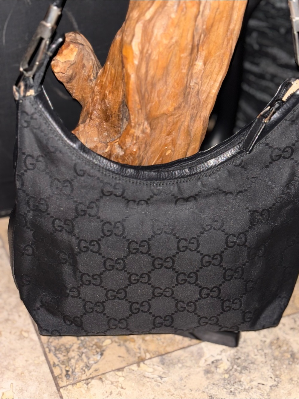 Gucci Black GG Monogram Shoulder Hobo